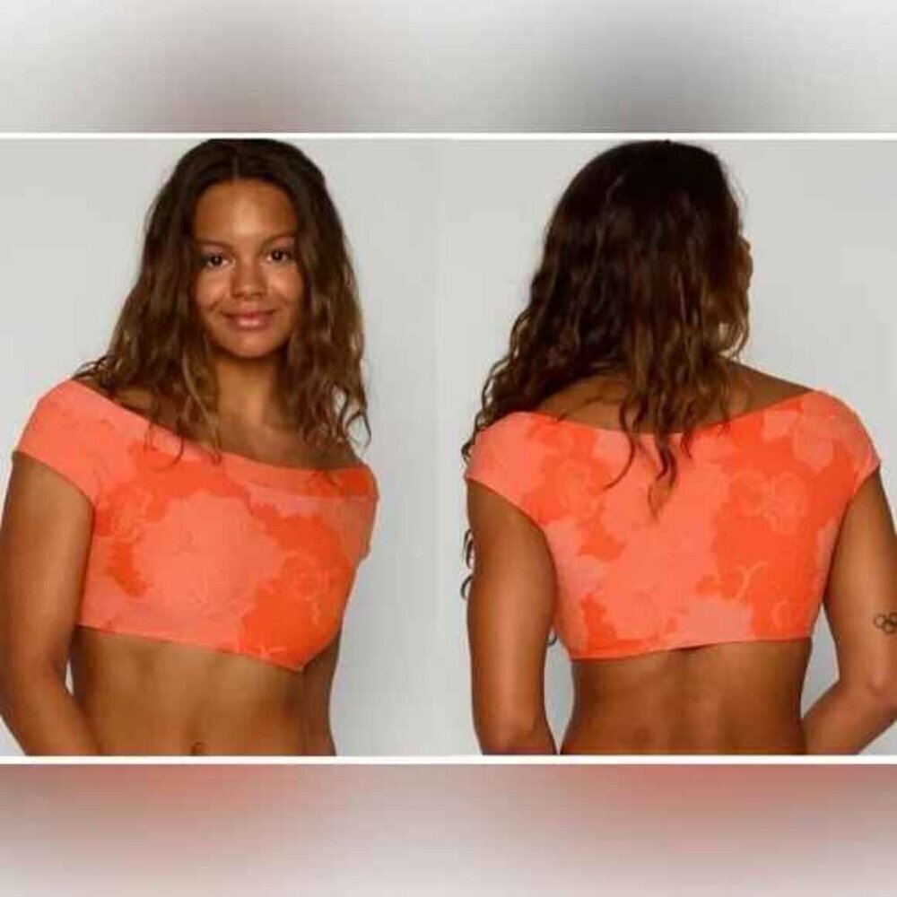 NEW Seea x Free People Chicama Surf Cap Sleeve Crop Top Coral Squeeze
